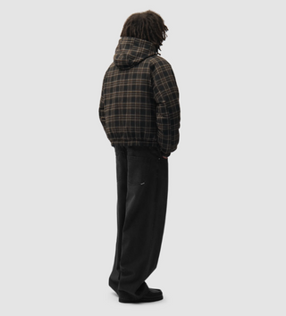REVERSIBLE PLAID HOODED JACKET BLACK