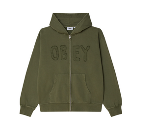 HYBRID FADED ZIP HOO DEEP LICHEN GREEN FADED WASH