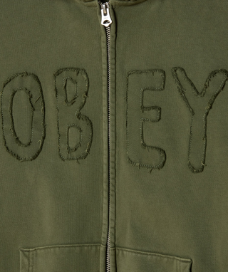 HYBRID FADED ZIP HOO DEEP LICHEN GREEN FADED WASH