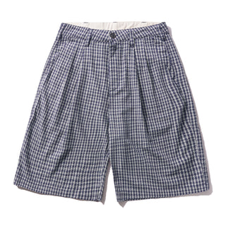 PLEATED SHORTS NAVY PLAID