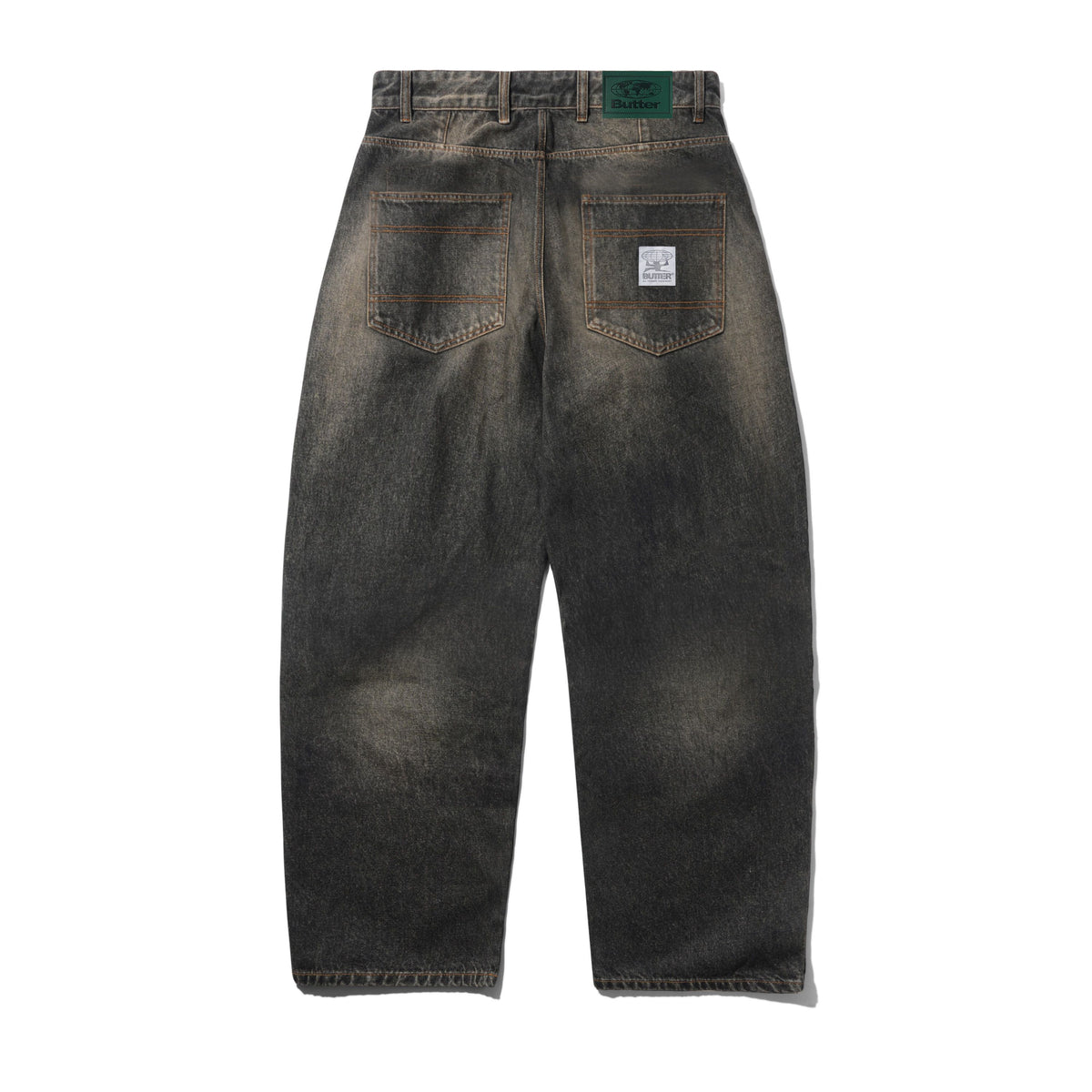WIDE CUT DENIM JEANS FADED BROWN WASH