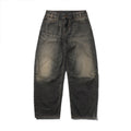 WIDE CUT DENIM JEANS FADED BROWN WASH