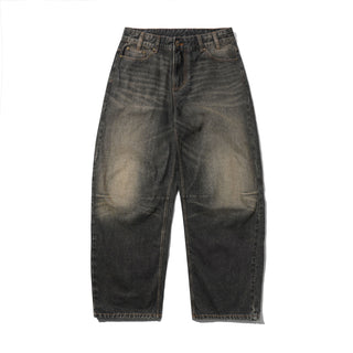 WIDE CUT DENIM JEANS FADED BROWN WASH