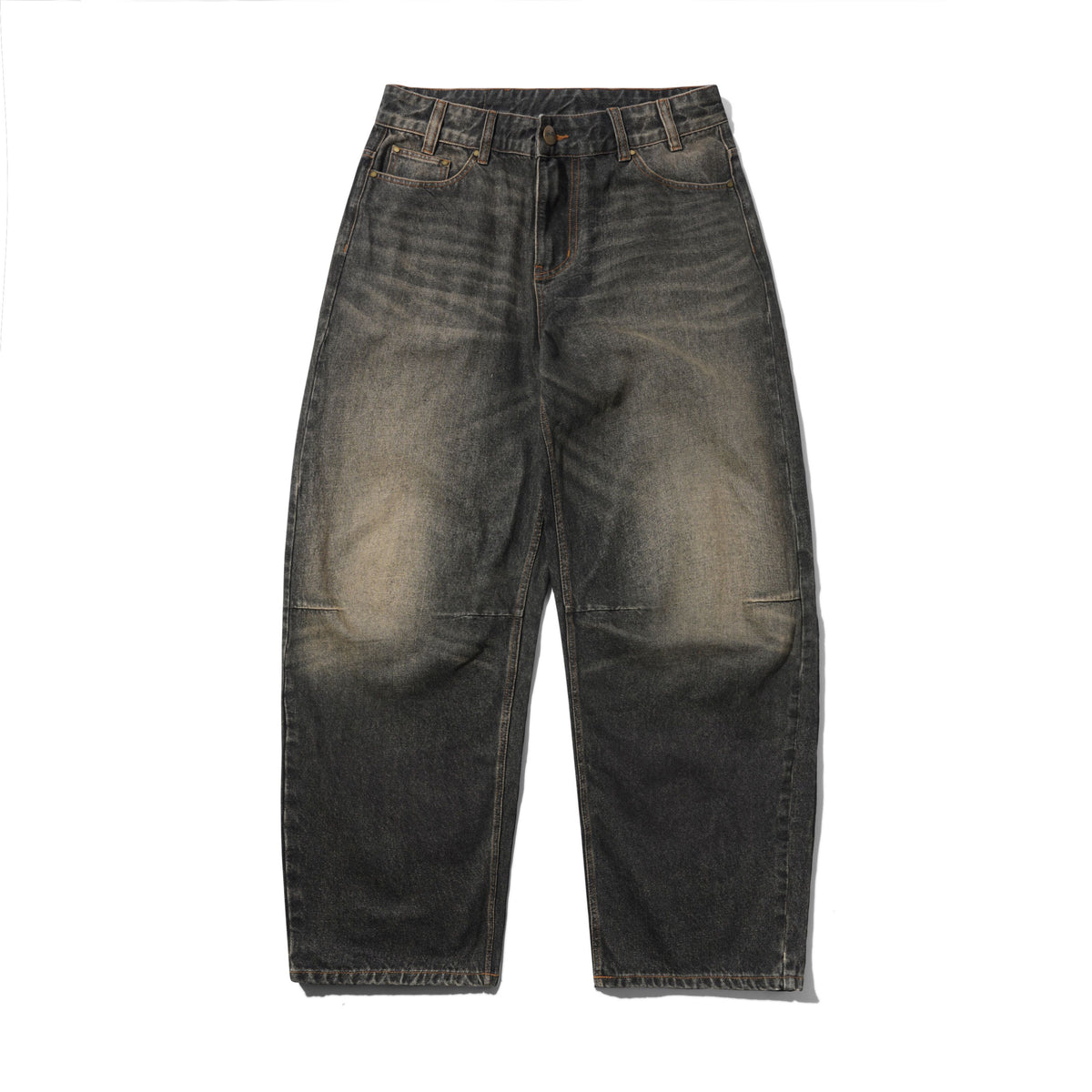 WIDE CUT DENIM JEANS FADED BROWN WASH