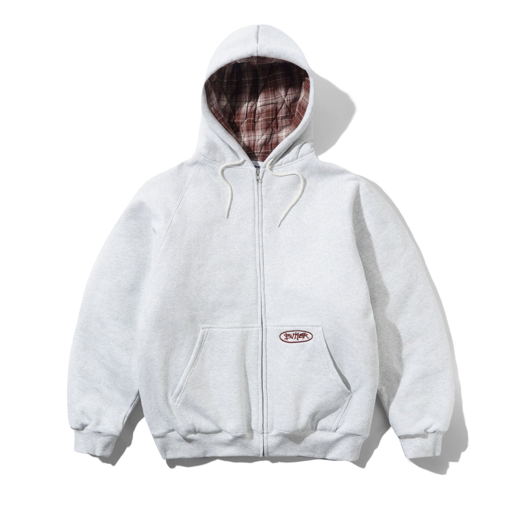 PLAID LINED ZIP-THRU HOODIE ASH