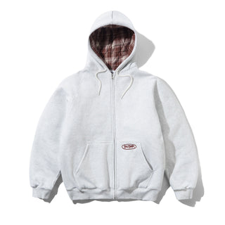 PLAID LINED ZIP-THRU HOODIE ASH