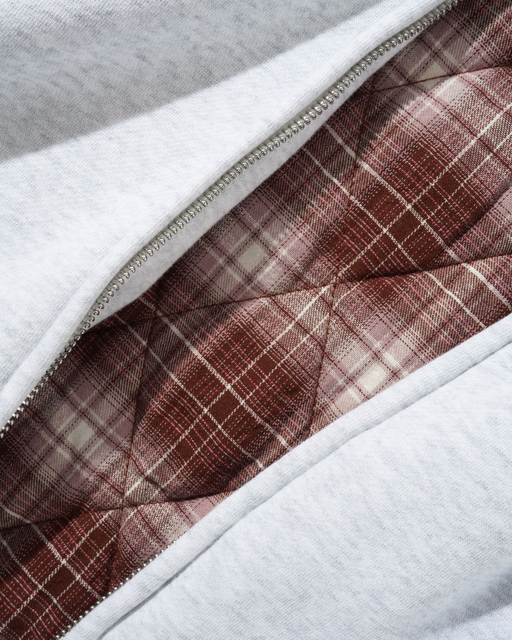 PLAID LINED ZIP-THRU HOODIE ASH