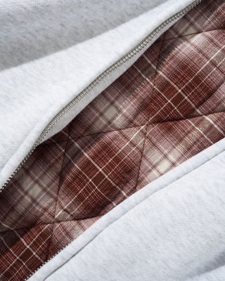 PLAID LINED ZIP-THRU HOODIE ASH