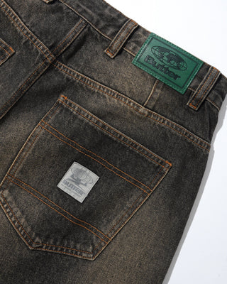 WIDE CUT DENIM JEANS FADED BROWN WASH
