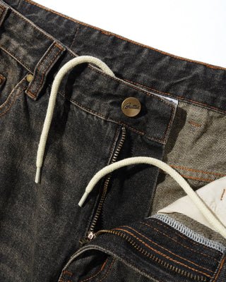 WIDE CUT DENIM JEANS FADED BROWN WASH