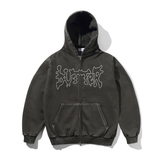 BLOTCH ZIP-THRU HOOD WASHED BLACK